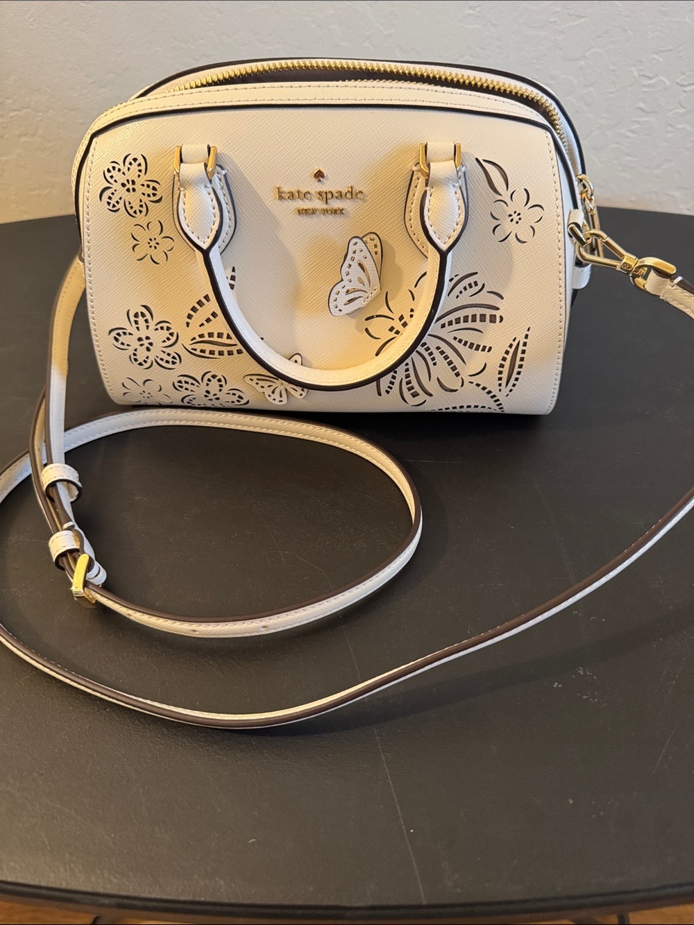 kate spade Cream Floral Laser-Cut Crossbody Bag with Butterfly Accent